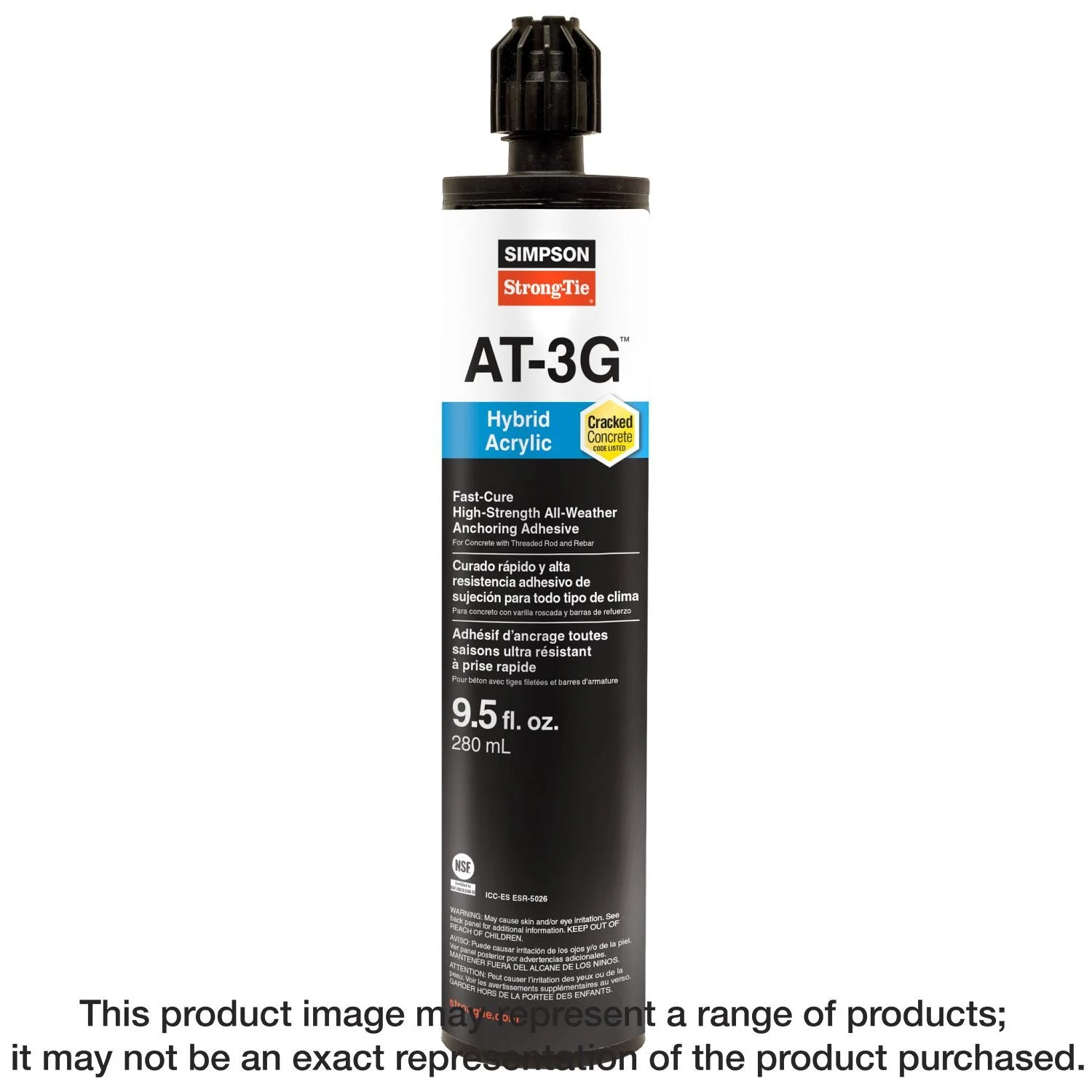 Simpson Strong-Tie AT3G10 AT-3G 9.5-oz. High-Strength Acrylic Anchoring Adhesive Cartridge w/ Nozzle