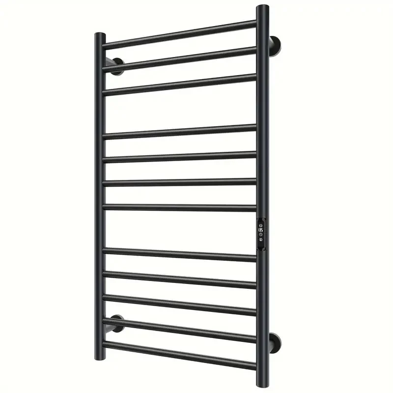 Black 12-Bars Electric Towel Warmer, Wall-Mounted Heated Towel Racks, Stainless Steel Towel Rails, Carbon Fiber Heating Bathroom Shelf, Plug In
