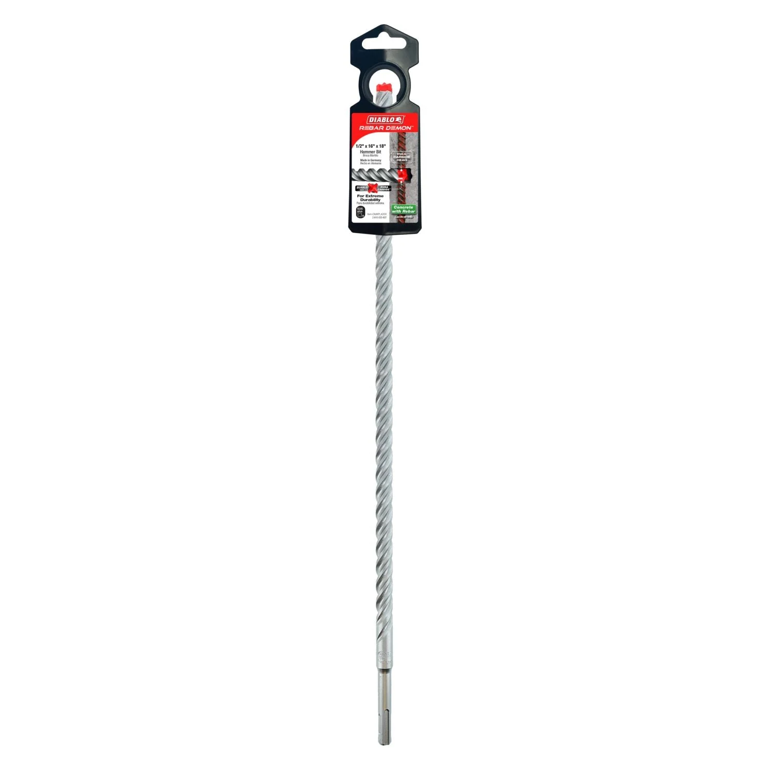 Diablo DMAPL4200 1/2-in. x 16-in. x 18-in. Rebar Demon SDS-Plus 4-Cutter Full Carbide Head Hammer Drill Bit