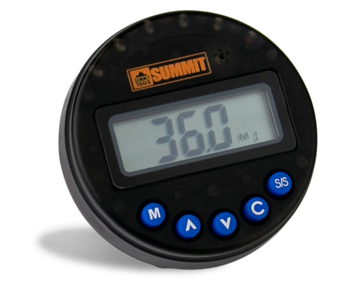 1-360° Digital Angle Gauge (±2° Accuracy), 50 Memory Slots, Sequential LED and Buzzer Notification, LCD Display, Peak and Track Modes, Accuracy Calibrated, Blue (Discontinued)
