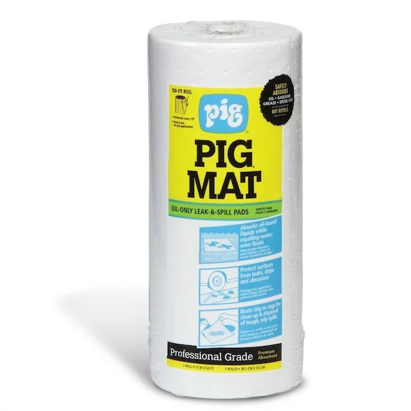 Pig Water-Repellent Oil-Absorbent Light-Weight Mat Roll, 15"X50' (6