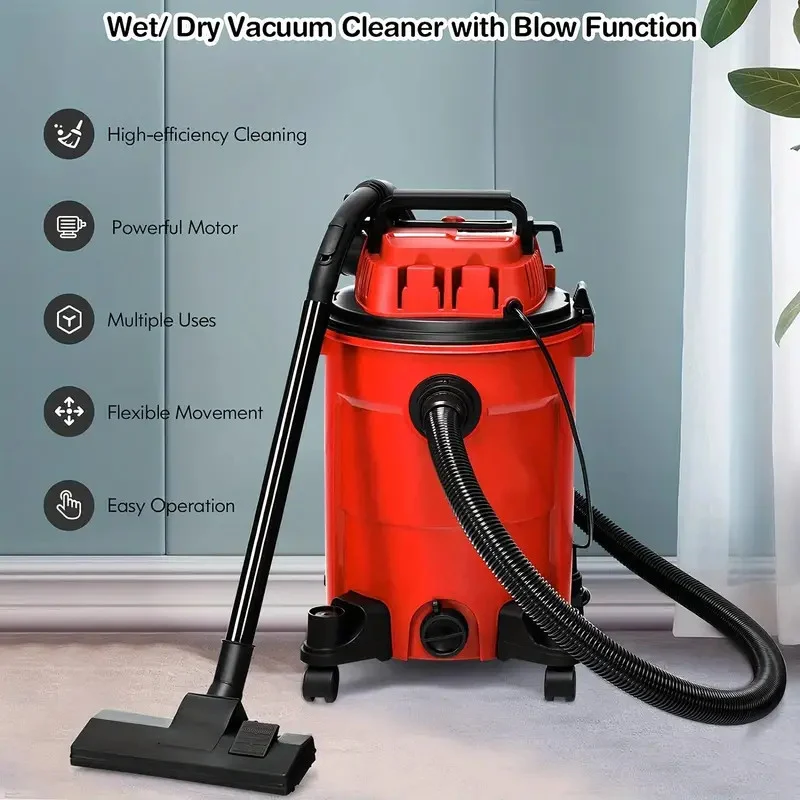 K-616 Commercial Wet/Dry Vacuum Cleaner, Dual Motor, 4L/s High Flow, 25L Capacity, 110-130V, US Plug, Multi-Function with Floor Nozzle, Crevice Tool, Foam & HEPA Filters, Extension Wand, Easy Mobility