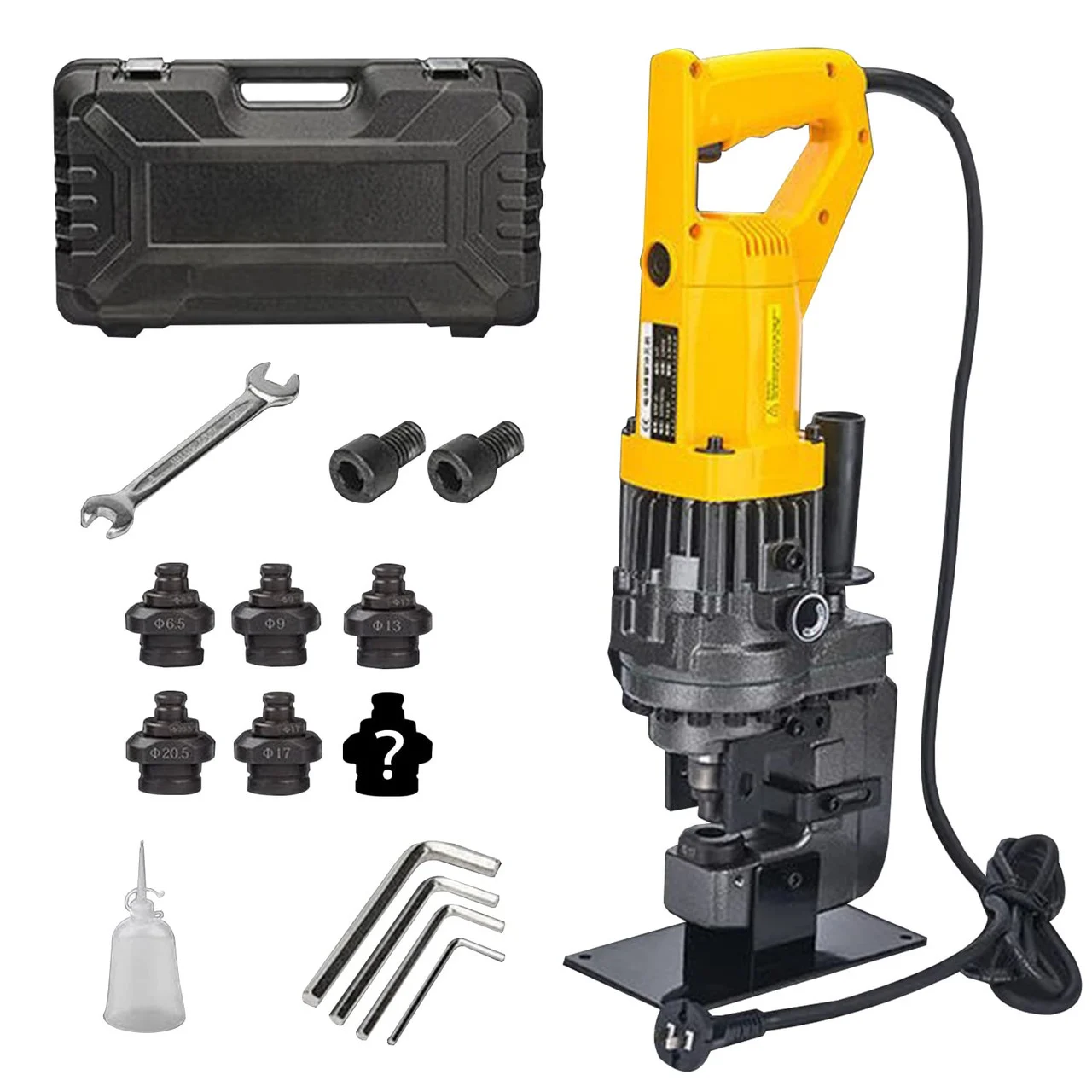 Electric Hydraulic Punch 1300W Metal Hole Puncher, 110V Steel Punching Machine, with 5 Dies Φ0.25"/0.35"/0.51"/0.67"/0.8"