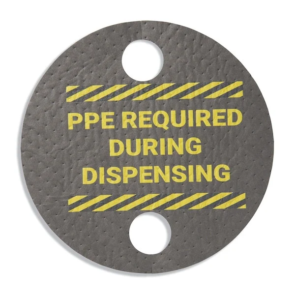 Absorbent Barrel Top Safety Message Mat w Poly Backing, 25PK