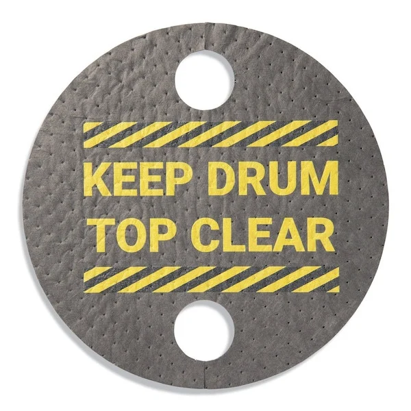 Absorbent Barrel Top Safety Message Mat w Poly Backing Keep Drum Top Clear, 25PK