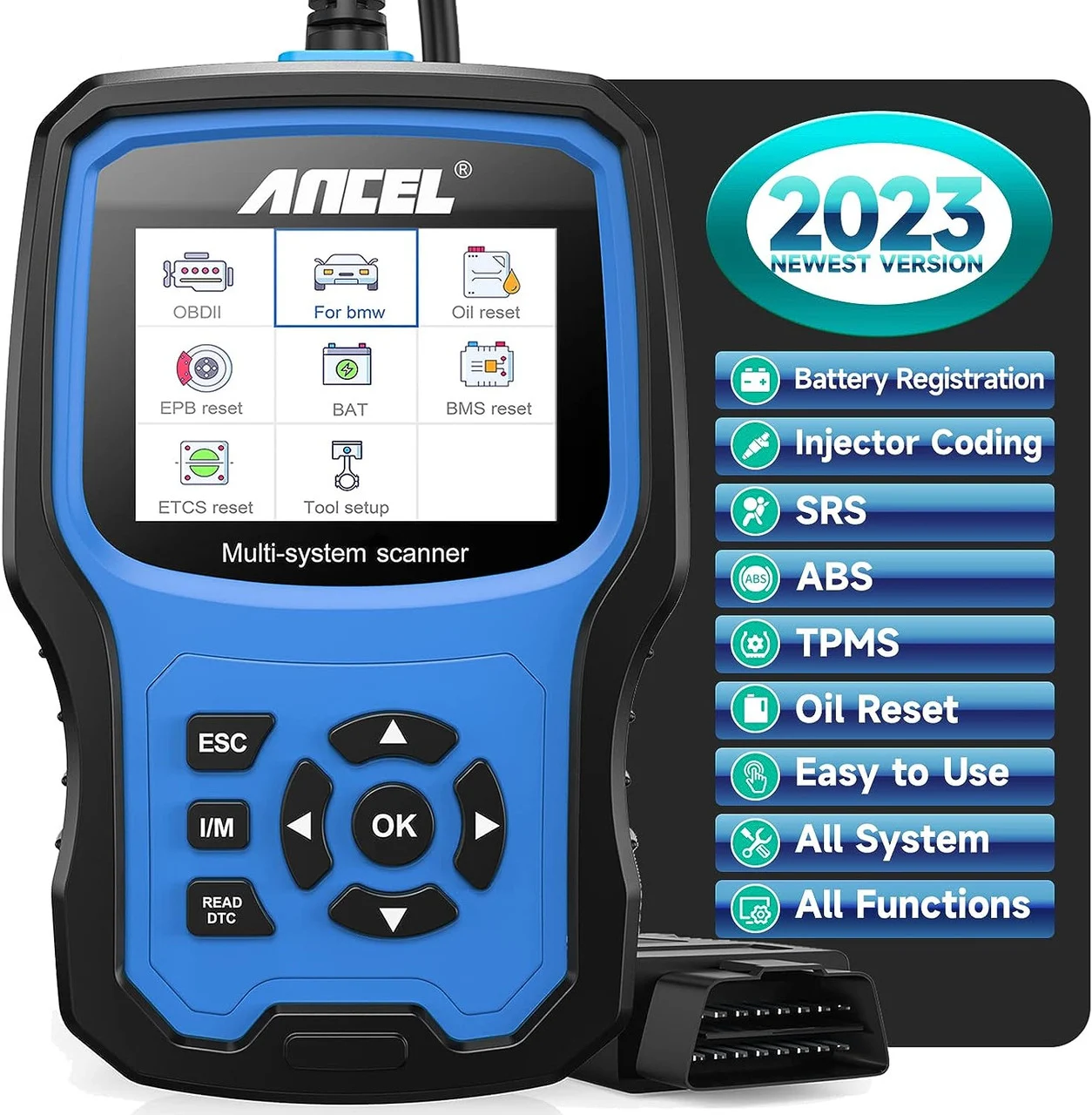 Battery Registration Tool Fits for BMW, Full Diagnostic Tool Professional SRS Airbag Reset Scan Tool for Mini Cooper OBD1 OBD2 Scanner Car Engine Code Reader Injector Coding Oil Reset