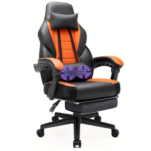 Video Game Chairs With Footrest, Big And Tall Gamer Chair For Adults, 400lb Capacity, Racing Style Computer Chair With Headrest And Lumbar Support Orange Color