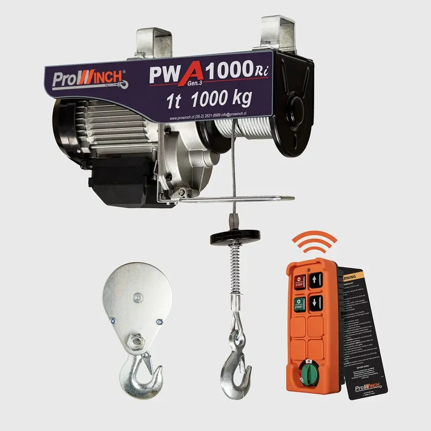 1 ton 2200 lb 240V Electric Wire Rope Hoist 38 ft. H1 Duty Wireless PWA1000Ri-G3