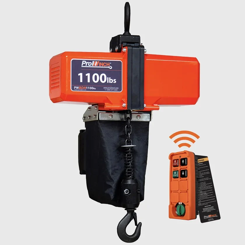 1/2 ton 1100 lb 110~120V 1 Speed Mini Electric Chain Hoist 10 ft Chain H1 Duty Wireless PWBDH1100RU
