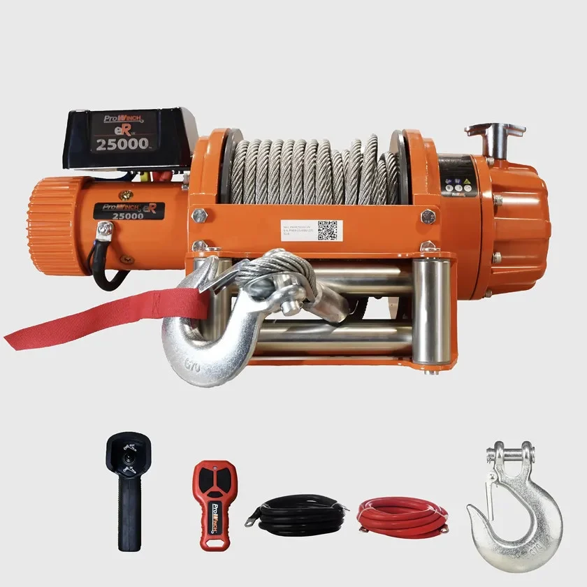 25000 lbs 12V Electric Waterproof Winch. Steel Wire Rope. Wireless and Wired Control PWER25000i12V