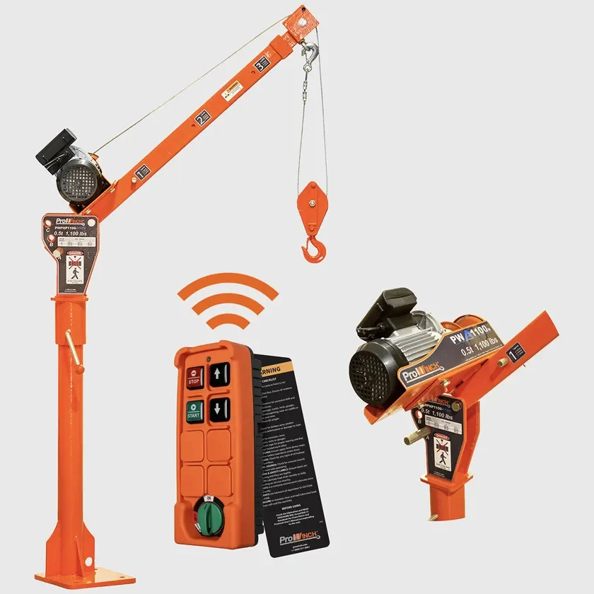 1000 lbs Davit Crane 360 Swivel with Wireless Electric Winch 110V PWPHP1100-110V