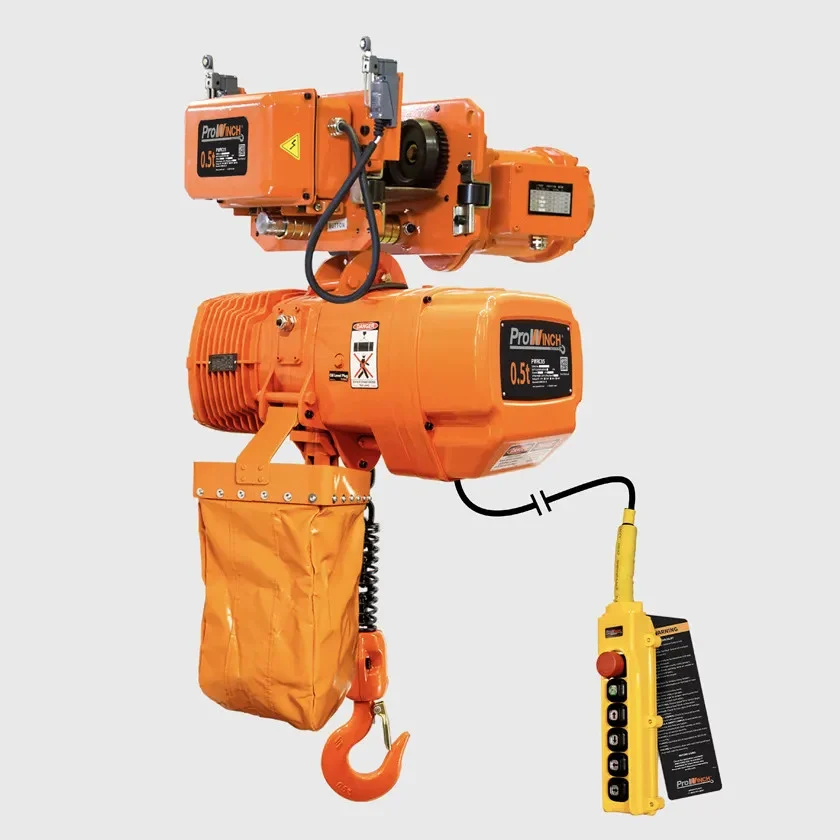 1/2 ton 1100 lb 208~240/440~480V 1 Speed Electric Chain Hoist Power Trolley 20 ft. G100 Chain H3 Duty PWRC05