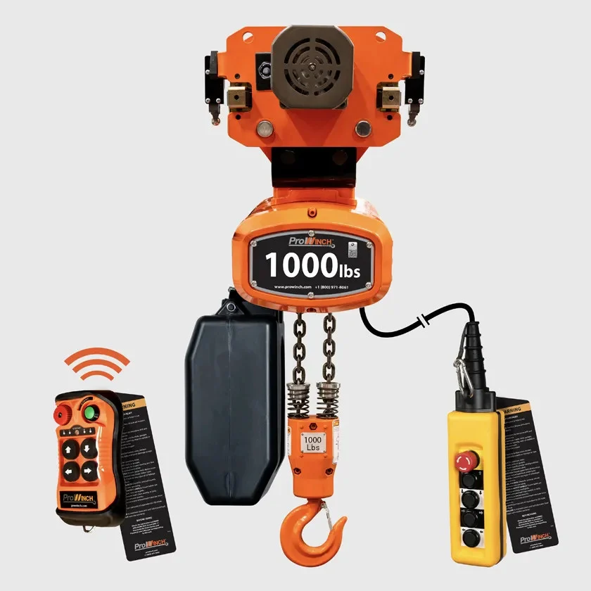 1000 lb 1 Speed Electric Chain Hoist Power Trolley 110~120/220~240V 20ft G100 Chain UL Wireless PWRT1000