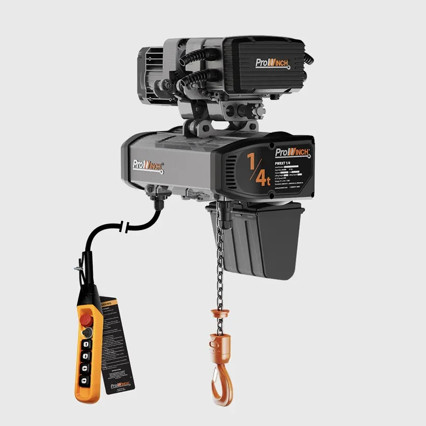 1/4 ton 110~120V Electric Chain Hoist w/ Power Trolley Variable Speed 1ø 60HZ 13ft G100 Nickel Duty H4/M5 PWRXT0.25-H4-VS-110