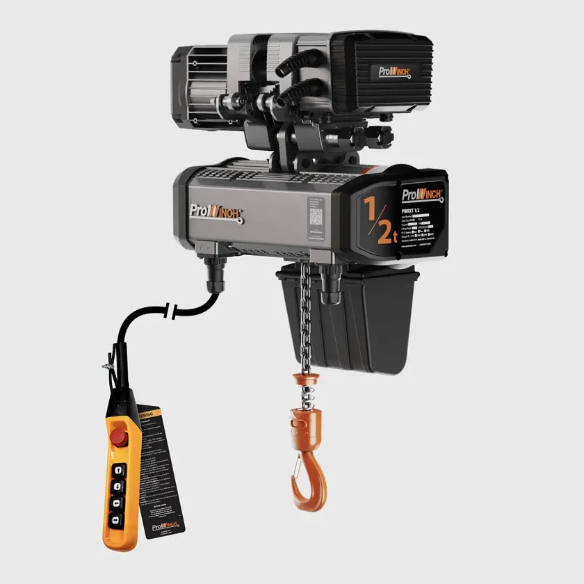 1/2 ton Electric Chain Hoist w/ Power Trolley 1 Speed 208~240/440~480V 3ø 60HZ 13ft G100 Nickel Duty H4/M5 PWRXT0.5-H4-1S-2.4