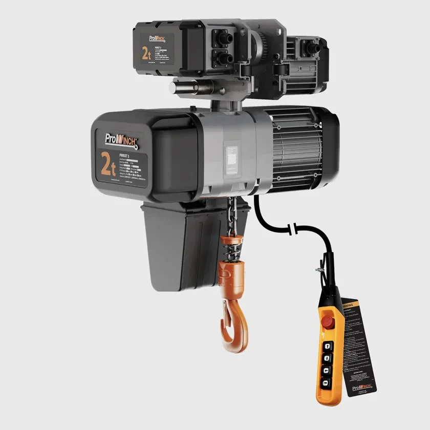 2 ton Electric Chain Hoist w/ Power Trolley 1 Speed 208~240V / 440~480V 3ø 60HZ 20ft G100 Nickel Duty H4/M5 PWRXT2-H4-1S-2.4