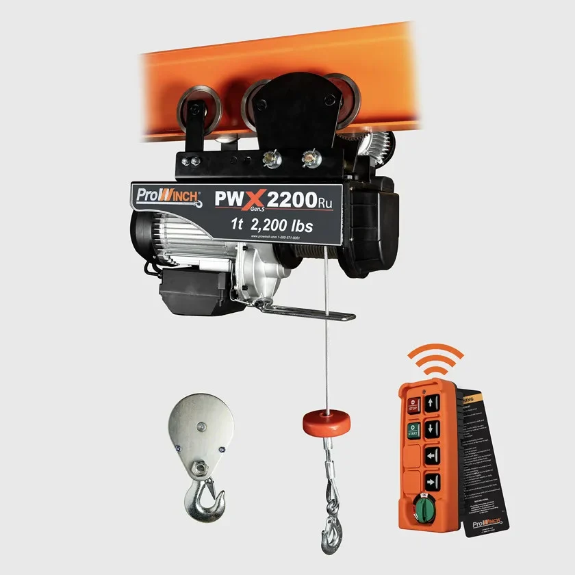 1 ton 2200 lb 110V Electric Wire Rope Hoist 38 ft. Wireless w/ Power Trolley H1 Duty PWX2200Ru