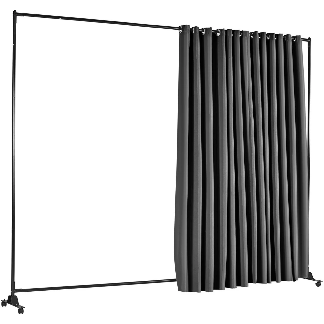 Room Divider Kit, 8 ft x 10 ft, 4 Rolling Wheels Curtain Divider Stand, Aluminum Alloy Frame, Blackout Curtain & Portable Oxford Bag Included, Expandable Room Divider for Office (Gray)