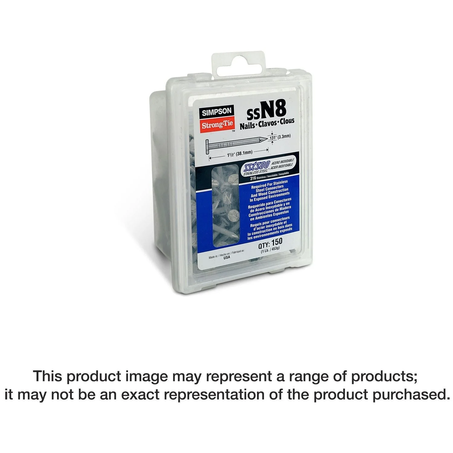 Simpson Strong-Tie S10CN1 Common Nail, Smooth Shank, 3-in. x .148-in. Type 304 Stainless Steel, 1-lb.