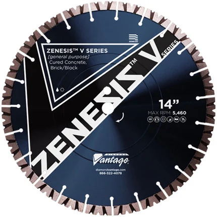 Diamond Vantage ZENESIS V SERIES ZX5 14 x .125 x 20mm Concrete/Masonry, ZENESIS V Notch HS Blade, 15mm seg