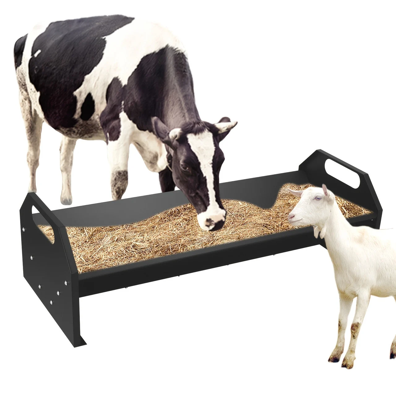 Portable 45" Long Livestock Feeding Trough,Galvanized Steel 22 Gallon Capacity HorseTrough,Heavy-Duty Sheep Trough For Livestock For Horse, Cattle, Cow, Pig Black Color