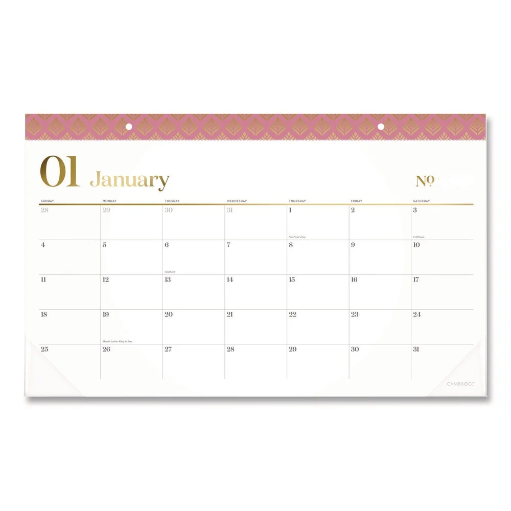 AT-A-GLANCE 17.75 in. x 11 in. 12-Month (Jan-Dec 2026) Workstyle Compact Deskpad - White Sheets/Pink Headband/Clear Corners