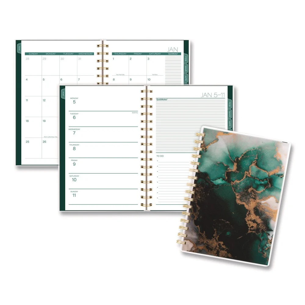AT-A-GLANCE 8.5 in. x 5.5 in. 12-Month (Jan-Dec 2026) Emerald Isle Weekly/Monthly Planner - Green Marbled Cover