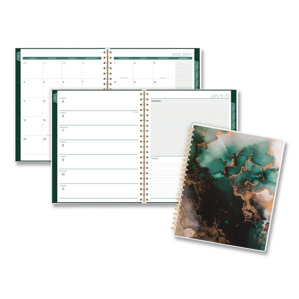 AT-A-GLANCE 11 in. x 8.5 in. 12-Month (Jan-Dec 2026) Emerald Isle Weekly/Monthly Planner - Green Marbled Cover