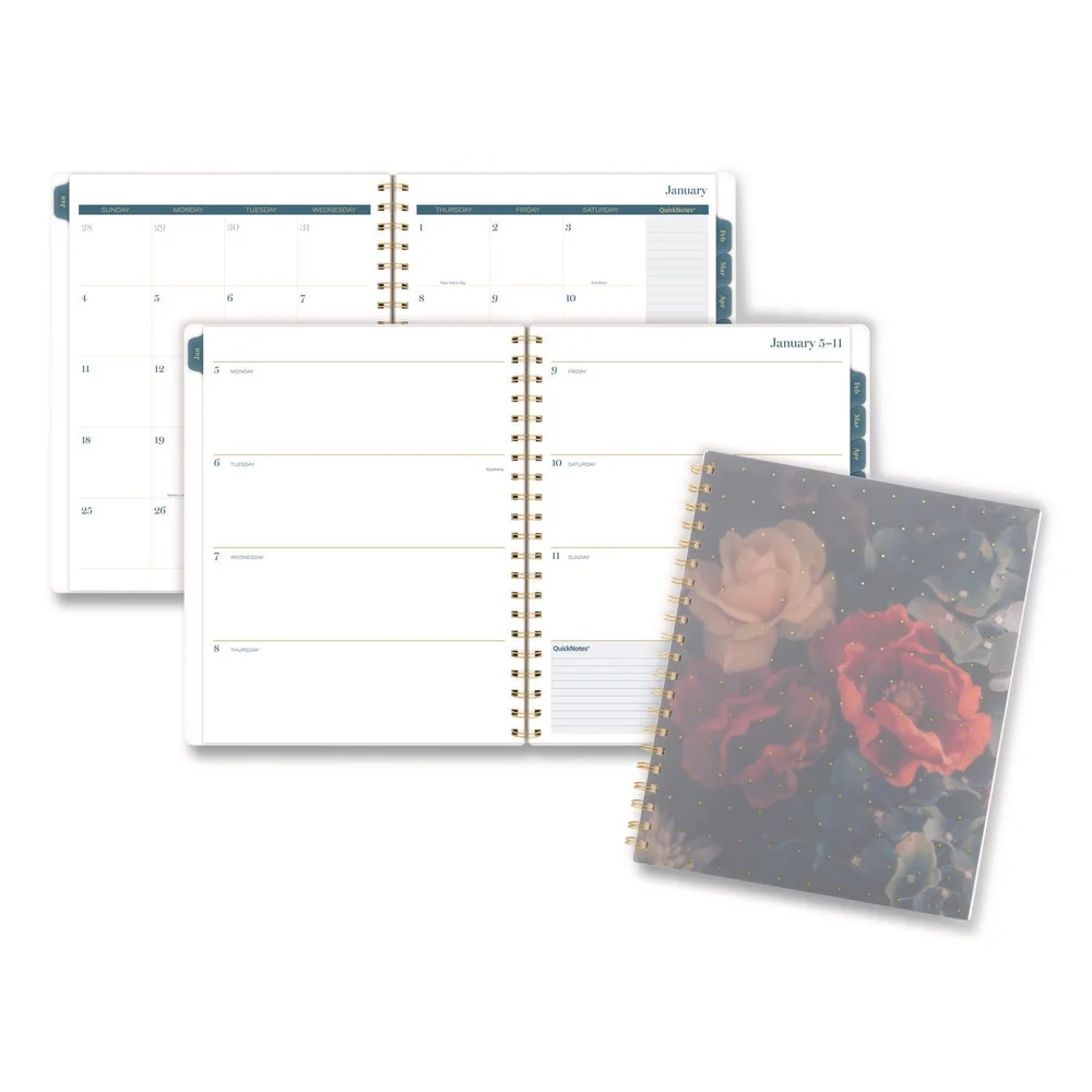 AT-A-GLANCE 11 in. x 8.5 in. 12-Month (Jan-Dec 2026) Midnight Garden Weekly/Monthly Planner - Black/Pink/Green Cover