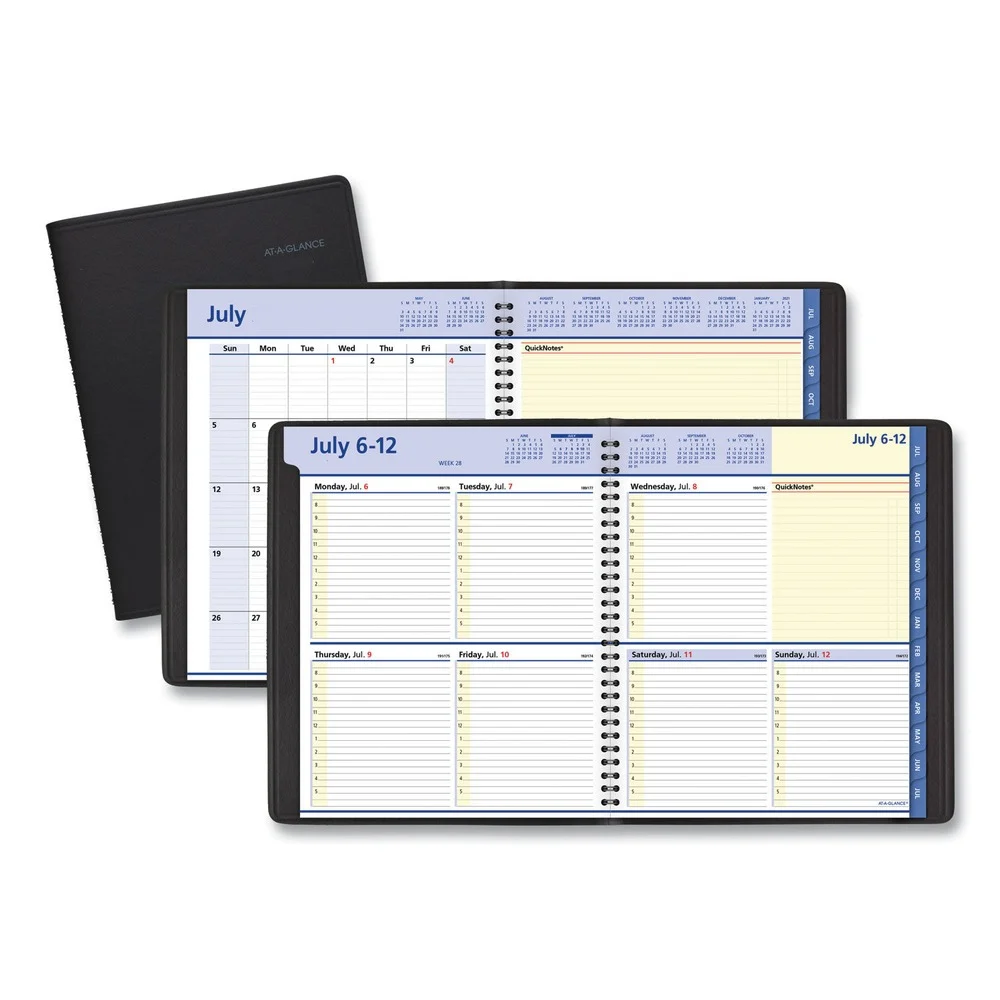 AT-A-GLANCE 761105 12-Month: Jul 2025 to Jun 2026 10 in. x 8 in. QuickNotes Weekly/Monthly Planner - Black Cover
