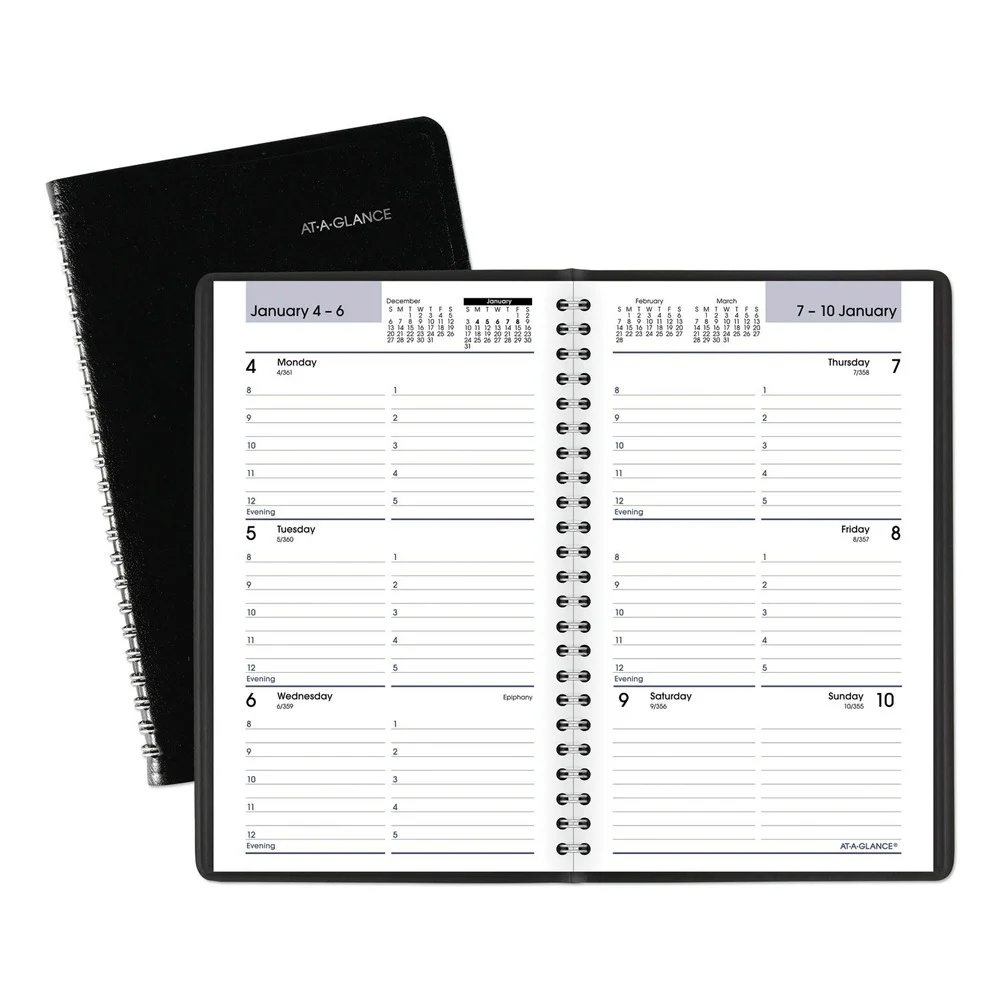 AT-A-GLANCE 12-Month: Jan 2026 to Dec 2026 8.5 in. x 5.5 in. DayMinder Block Format Weekly Appointment Book - Black Cover