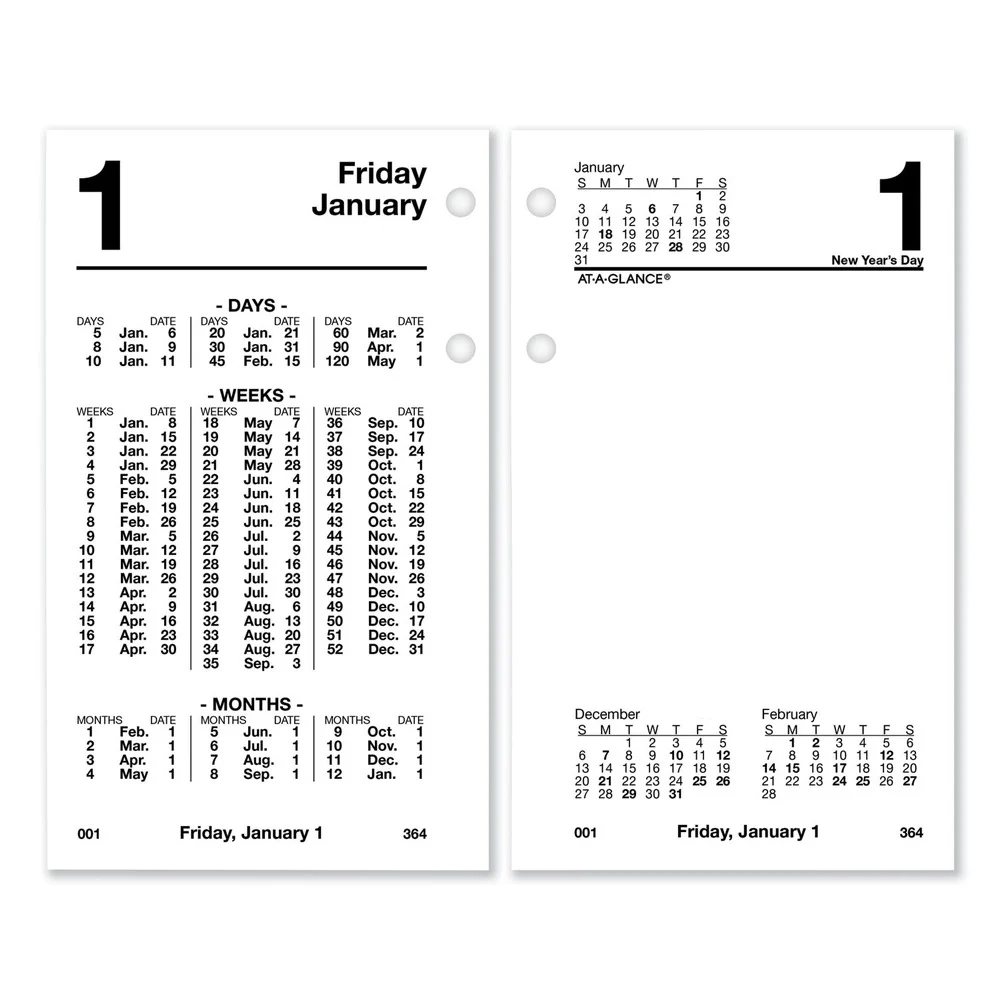 AT-A-GLANCE 12 Month: Jan 2026 to Dec 2026 3.5 in. x 6 in. Financial Desk Calendar Refill - White Sheets