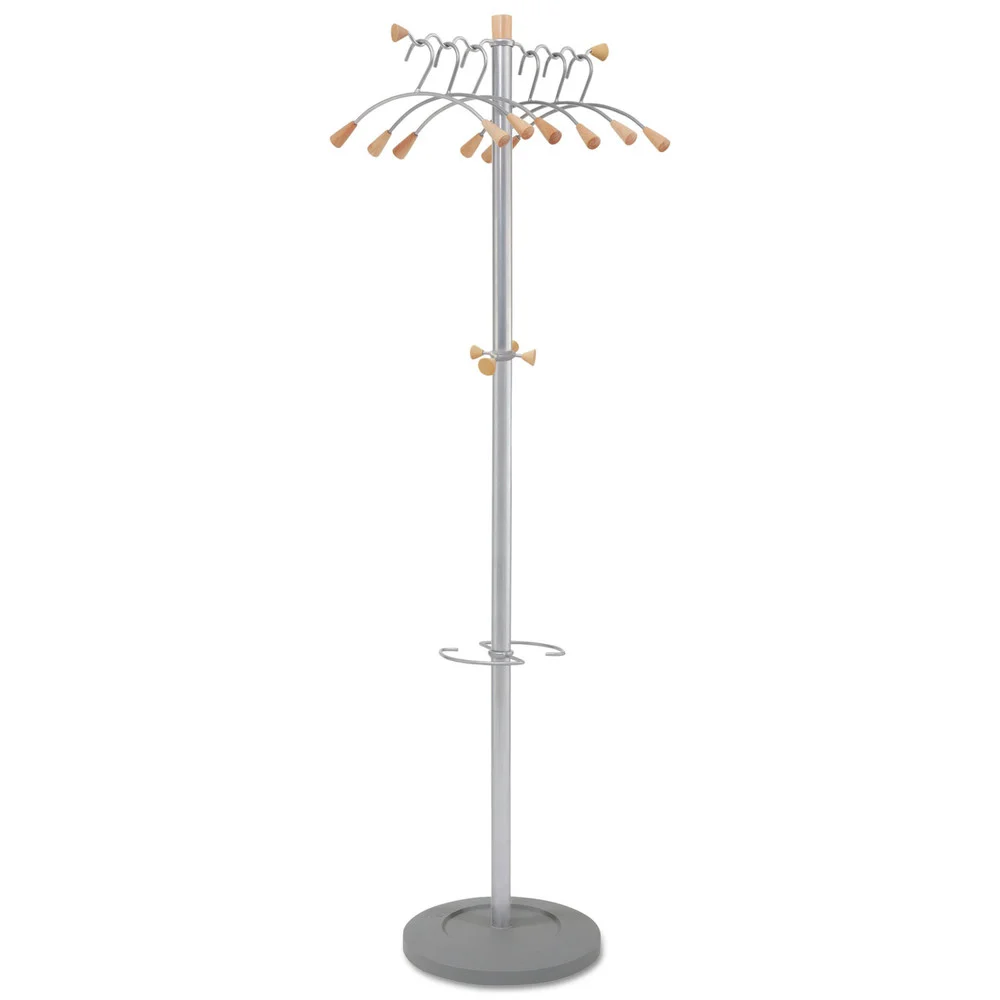 Alba PMWAVE 18.88w x 14d x 68.5h Wavy Six Hangers/Two Knobs/Four Hooks Coat Tree - Silver/Wood