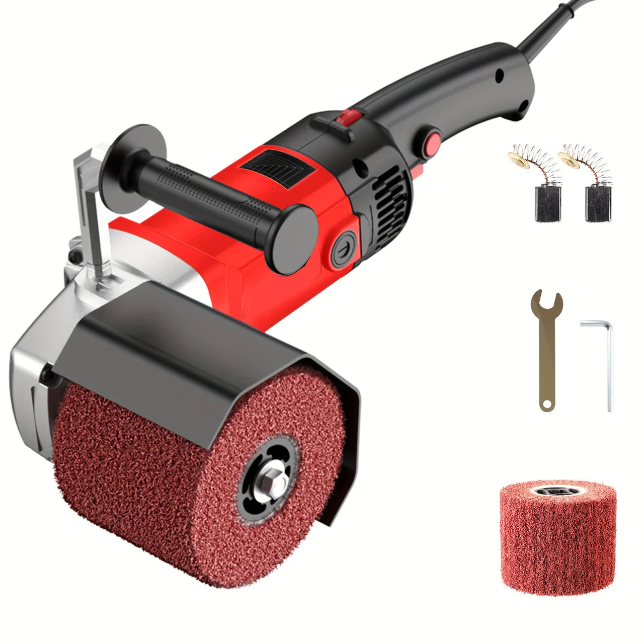 1400W Burnishing Polishing Machine, 110V Handheld Electric Sander Polisher Kit, Stainless Steel Polisher With 8 Speed Adjustable, 500-3000RMP For For Metal, Stainless Steel, Plastic, Wood, Red Color 1 Drawing Wheel