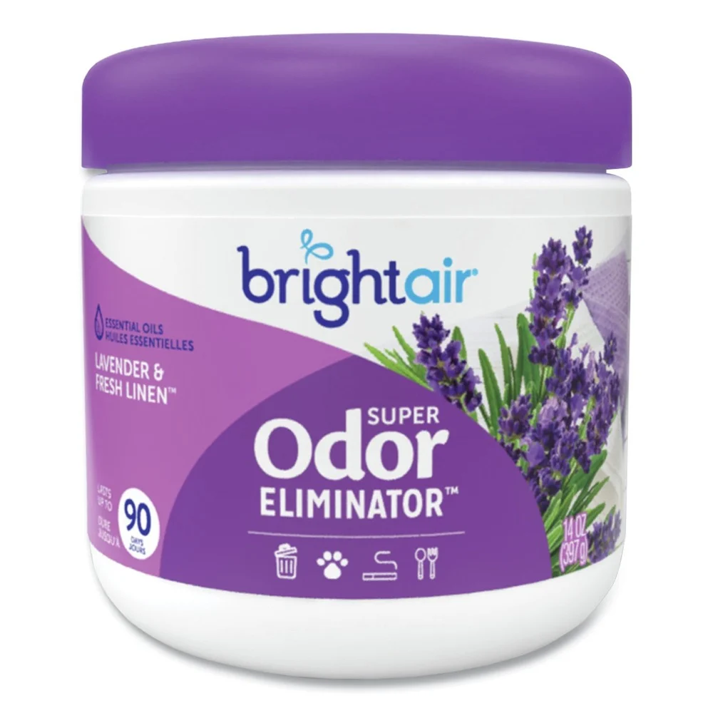 BRIGHT Air 901325 14 oz. Jar Super Odor Eliminator - Lavender and Fresh Linen/Purple