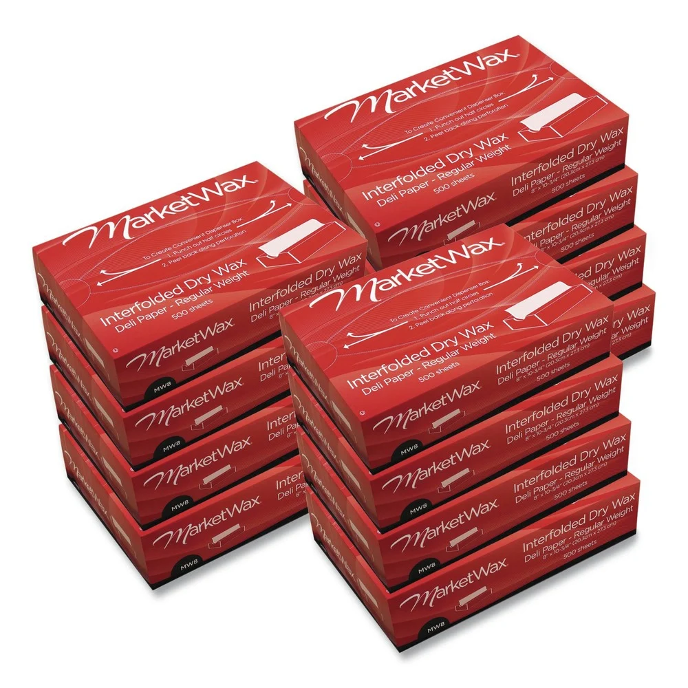 Bagcraft P011008 MarketWax 8 in. x 10.75 in. Interfolded Dry Wax Deli Paper - White (500/Box, 12 Boxes/Carton)