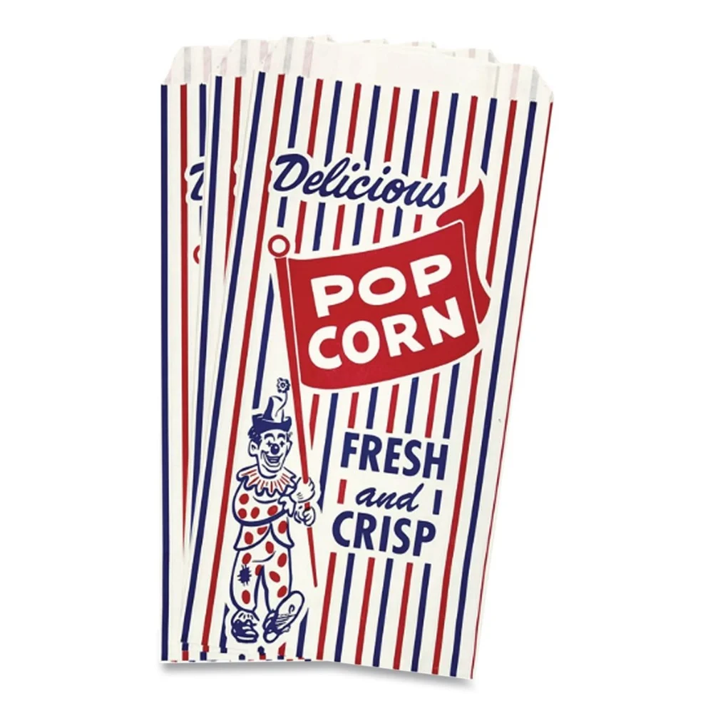 Bagcraft Pinch-Bottom Paper Popcorn Bag - Blue/Red/White (1000/Carton)