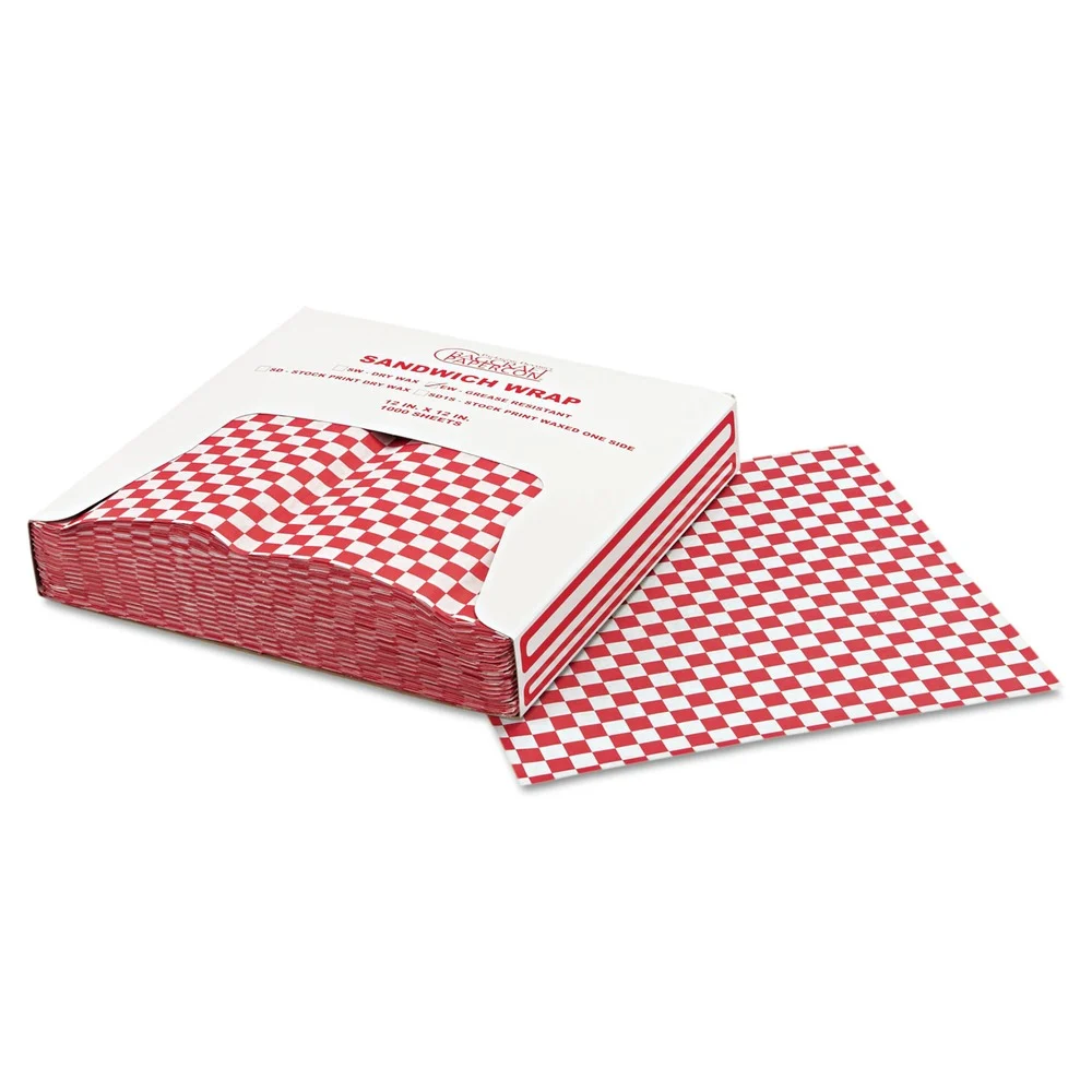 Bagcraft P057700 12 x 12 Grease-Resistant Paper Wraps and Liners - Red Check (5000/Carton)