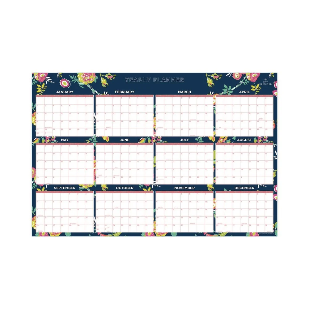 Blue Sky BLS103632 36 in. x 24 in. 12-Month (Jan-Dec 2026) Day Designer Peyton Laminated Erasable Wall Calendar - White/Navy Sheets