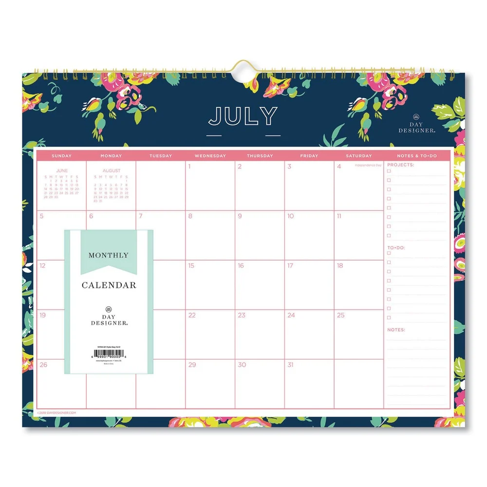 Blue Sky 107934 15 in. x 12 in. 12-Month (Jul 2025-Jun 2026) Day Designer Peyton Academic Wall Calendar - White/Navy Sheets