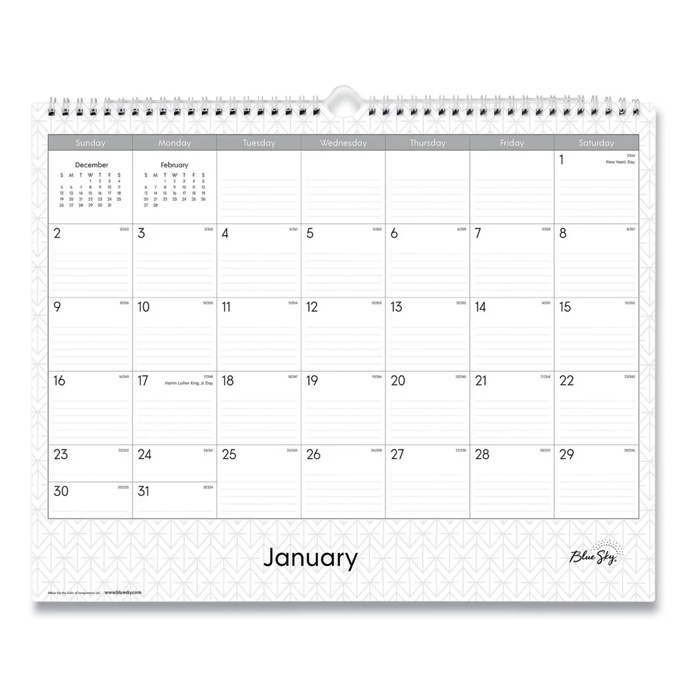 Blue Sky 111292 15 in. x 12 in. 12-Month (Jan-Dec 2026) Enterprise Wall Calendar - White/Gray Sheets