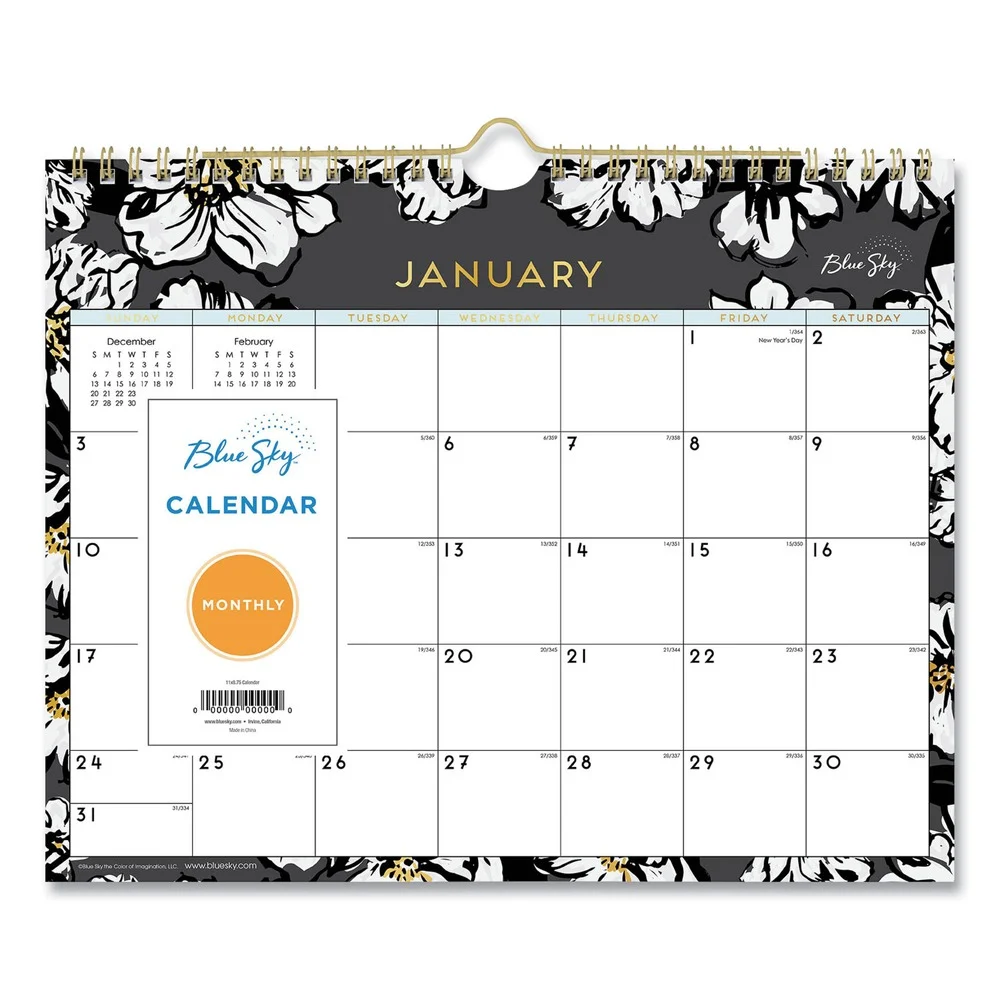 Blue Sky 11 in. x 8.75 in. 12-Month (Jan-Dec 2026) Baccara Dark Wall Calendar - White/Black/Gold Sheets