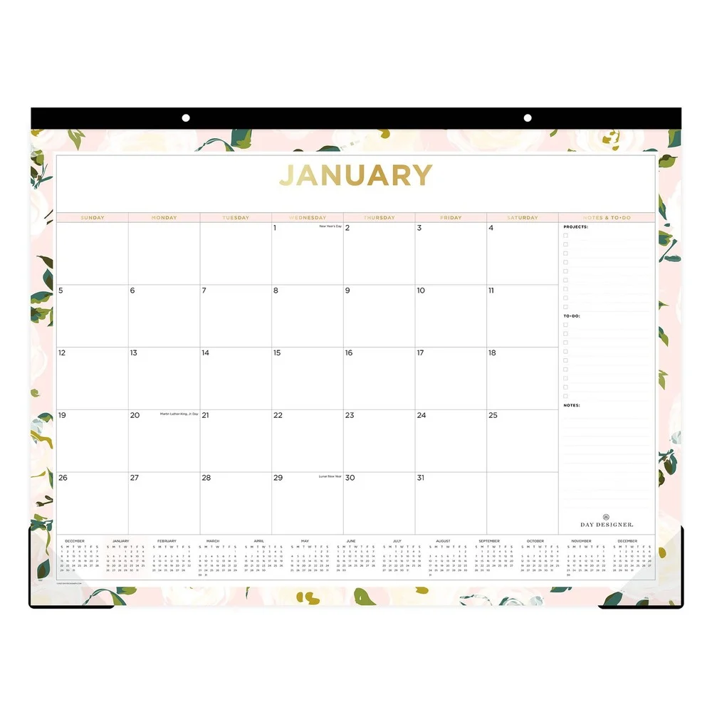 Blue Sky 22 in. x 17 in. 12-Month (Jan-Dec 2026) Day Designer Coming Up Roses Monthly Desk Pad Calendar - Cream/Blush Sheets