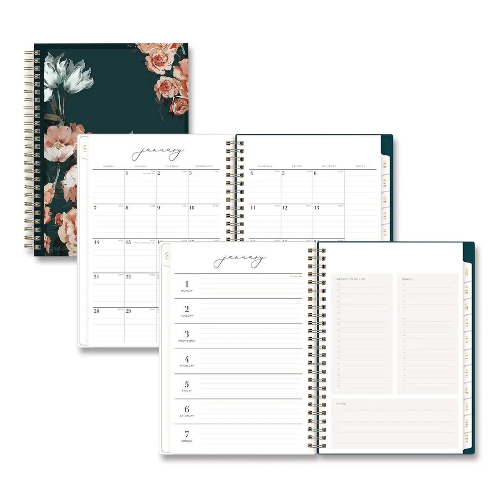 Blue Sky 8.63 in. x 5.88 in. 12-Month (Jan to Dec): 2026 Life Note-It Dania Weekly/Monthly Planner - Floral Artwork, Teal/Pink/Blue Cover
