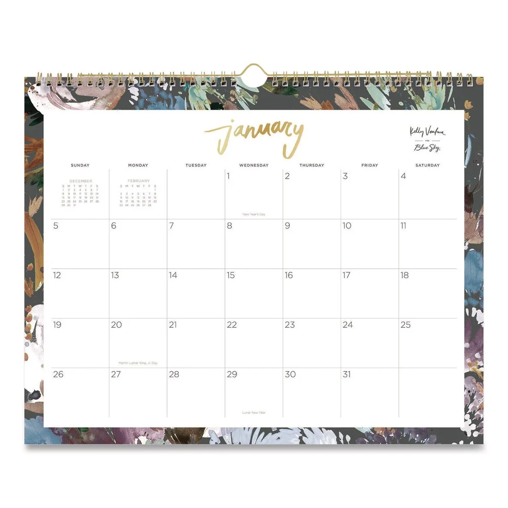 Blue Sky 15 in. x 12 in. 12-Month (Jan to Dec): 2026 Midnight Garden Monthly Wall Calendar - Floral Artwork, White/Multicolor Sheets