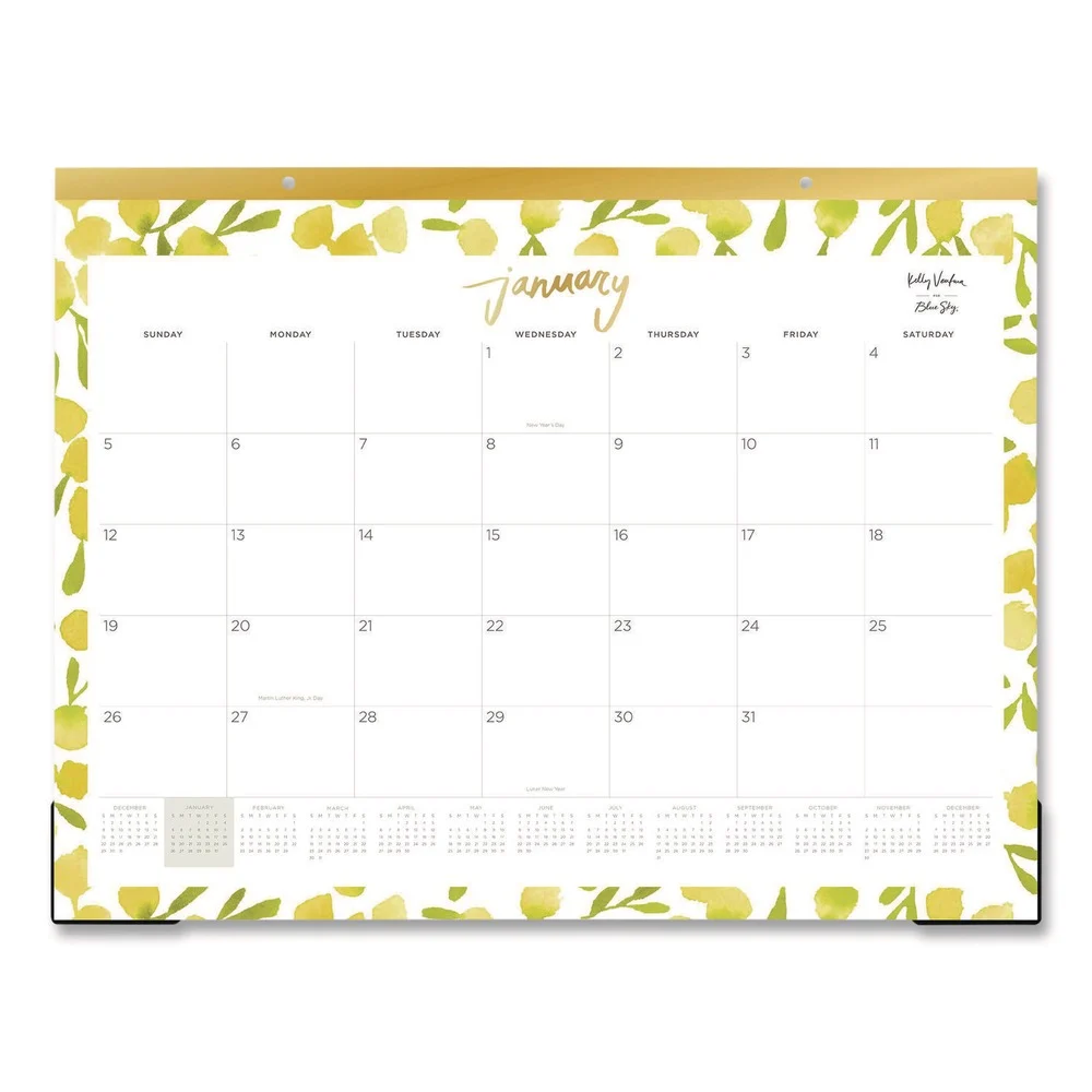 Blue Sky 22 in. x 17 in. 12-Month (Jan to Dec): 2026 Mimosa Monthly Desk Pad Calendar - Lemon Artwork, White/Yellow/Green Sheets