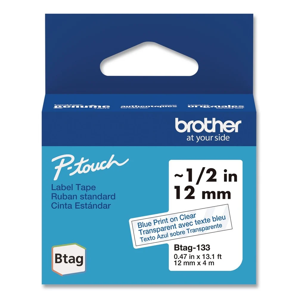 Brother P-Touch 0.47 in. x 13.1 ft. Genuine P-Touch BTAG Label Tapes - Blue on Clear