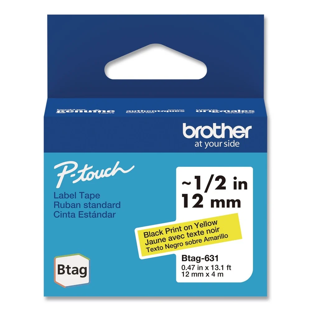Brother P-Touch 0.47 in. x 13.1 ft. Genuine P-Touch BTAG Label Tapes - Black on Yellow