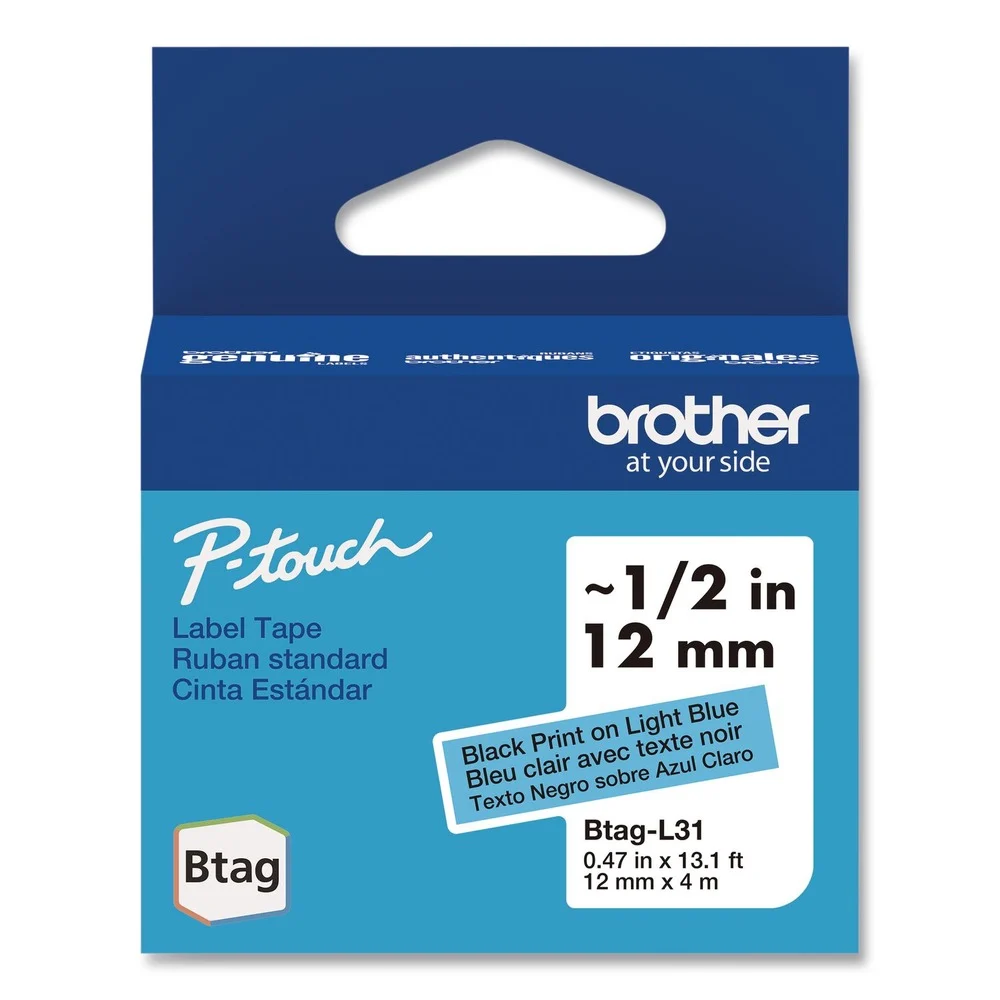Brother P-Touch 0.47 in. x 13.1 ft. Genuine P-Touch BTAG Label Tapes - Black on Light Blue