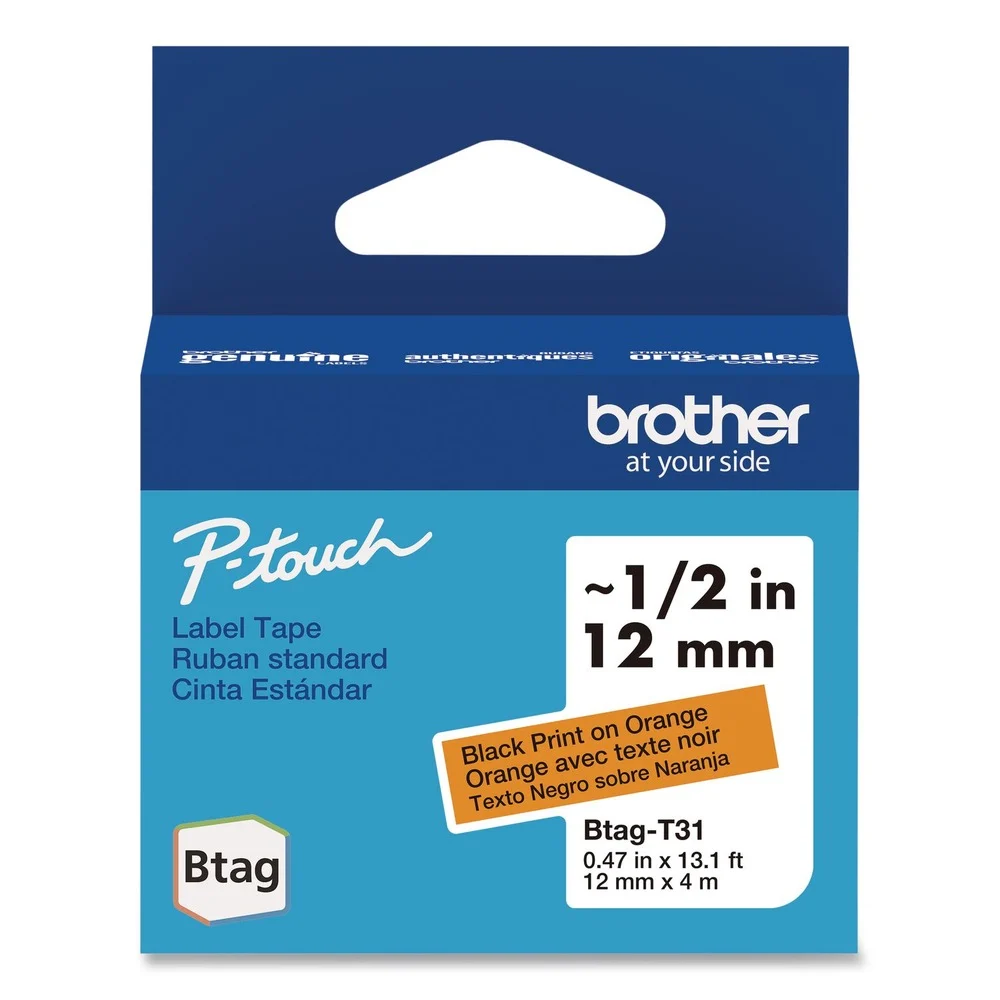 Brother P-Touch 0.47 in. x 13.1 ft. Genuine P-Touch BTAG Label Tapes - Black on Orange